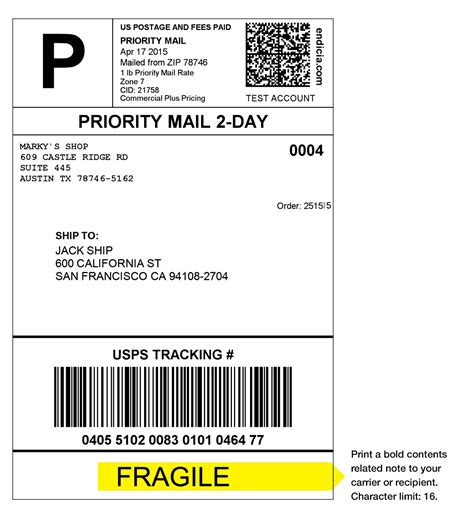 usps shipping label template printable