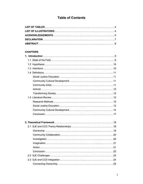 table  contents  research proposal