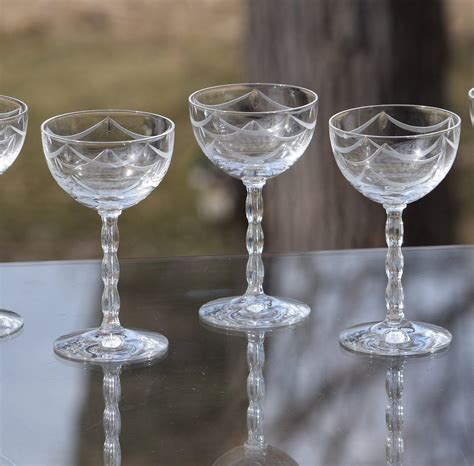 Vintage Etched Crystal Wine Liquor Cordial Glasses Set Of 6 Vintage