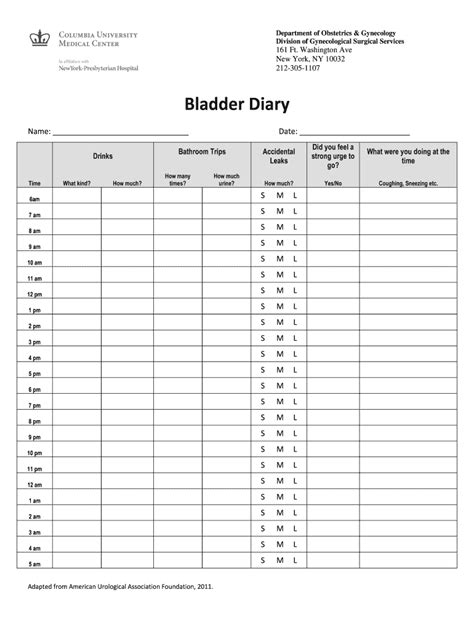 bladder diary chart fill  printable fillable blank pdffiller