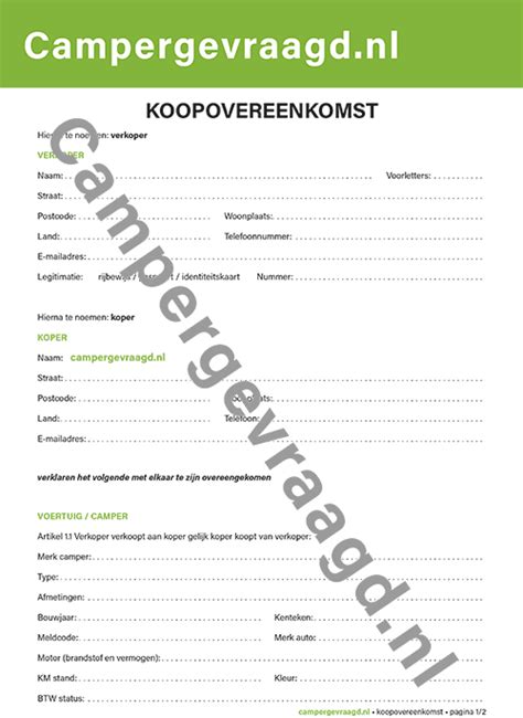 voorbeeld koopcontract en koopovereenkomst campergevraagdnl