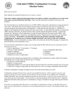 cobra continuation coverage election form  printable forms