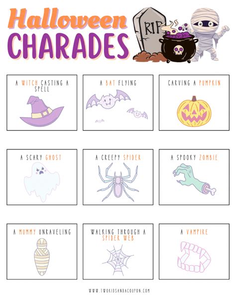 fun  printable halloween charades list