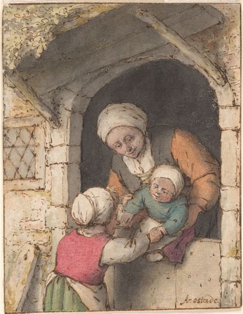 adriaen van ostade small girl playing   baby   arms   mother drawings