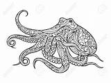 Octopus Coloring Vector Adults Book Adult Sea Pages Animal Illustration Zentangle Mandala Stock 123rf Kaynak Vectors Designlooter Template Preview sketch template