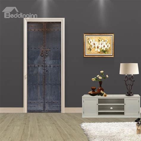 grey door vintage style pvc environmental  waterproof  door mural diy home decor