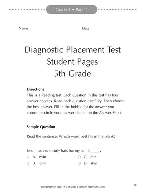 grade placement test   answer key fill  sign