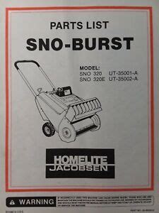 jacobsen sno burst snow thrower sno  ut   walk  parts manual ebay