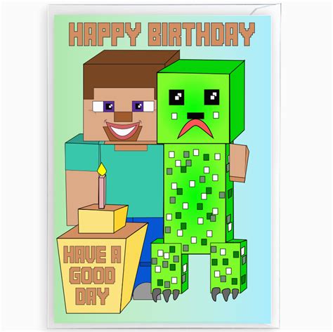 minecraft printable birthday card inspired  video games minecraft