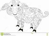 Zentangle Stylized Pig Drawn Hand Illustration Vector Preview sketch template