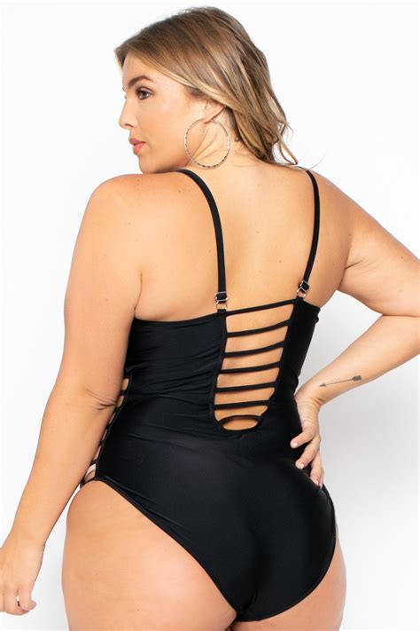 Plus Size Ladder Caged Swimsuit Black – Curvy Sense Caged Swimsuit