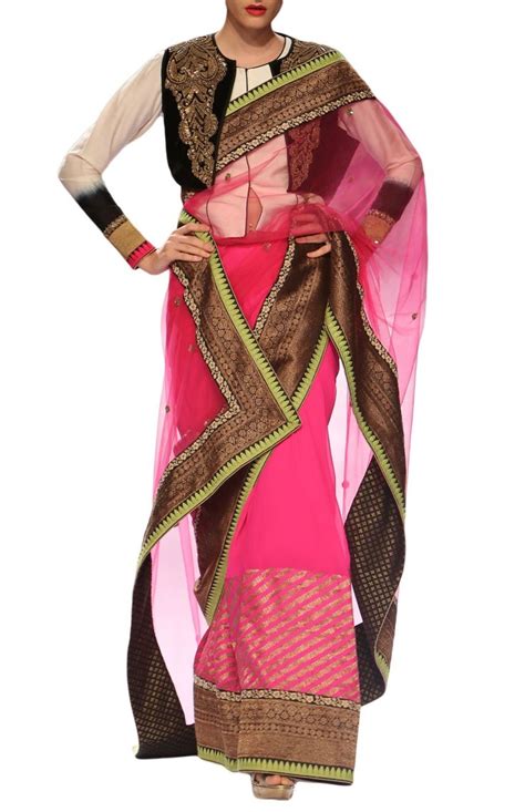 pink embroidered palla saree  front open blouse open blouse