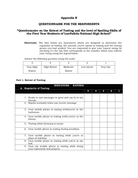 survey questionnaire  thesis tagalog