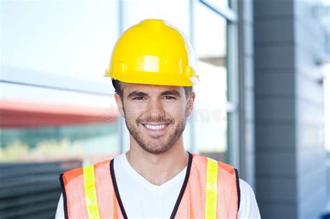 portrait   happy construction worker stock image image