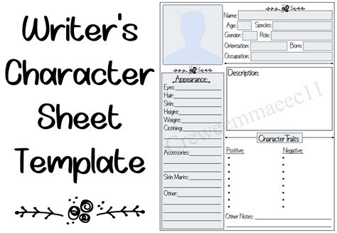 writers character sheet graphic  crewes creations creative fabrica