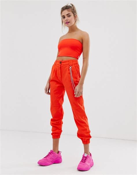 bershka  pantone cargo pants  neon orange asos