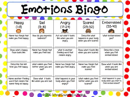 feelings emotions bingo freebie