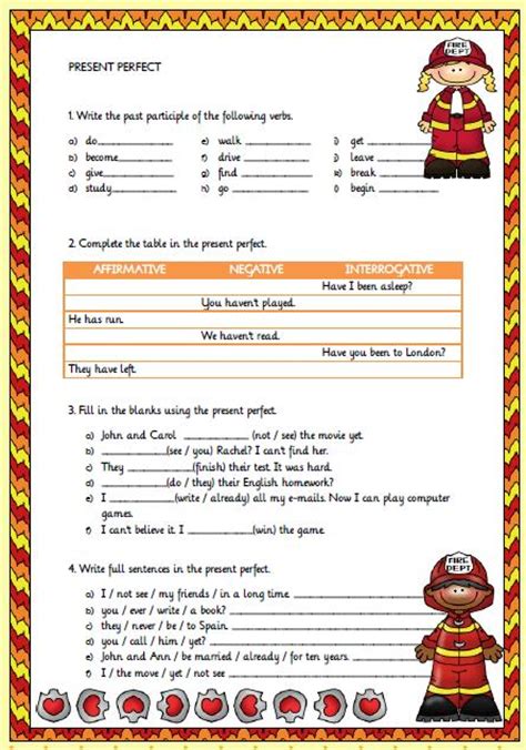 present perfect tense elementary worksheet