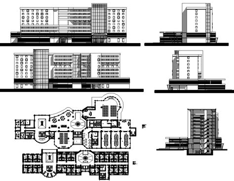 hotel layout plan  elevation design cadbull