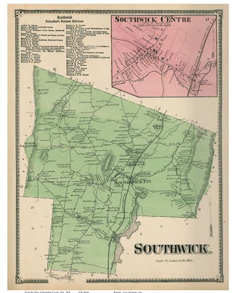 southwick southwick centre massachusetts   town map reprint