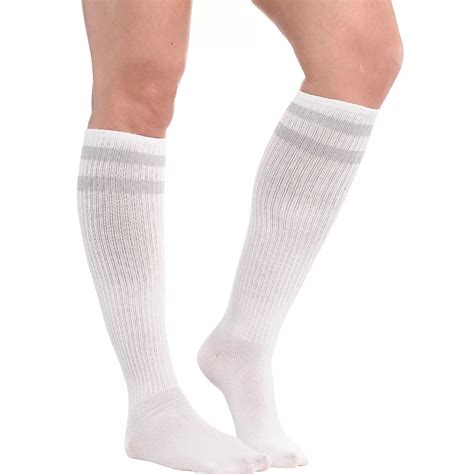 Silver Stripe Athletic Knee High Socks 19in Party City
