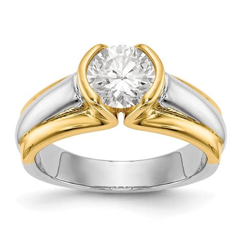 solid  yellow  white gold  tone bezel solitaire engagement