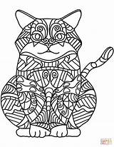 Coloring Zentangle Cat Pages Sitting sketch template