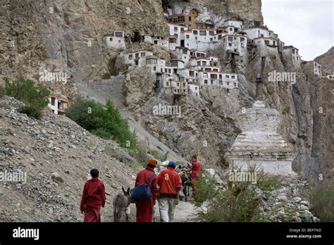 buddhist monks arriving  phuktal monastery zanskar india stock photo alamy