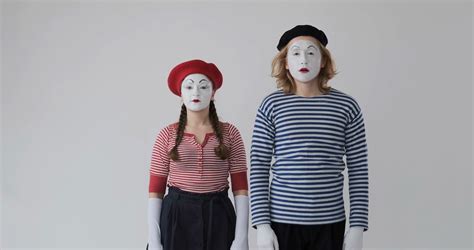 Two Mime Artist Gesturing With Finger On Lips Stock Video Footage 00 09