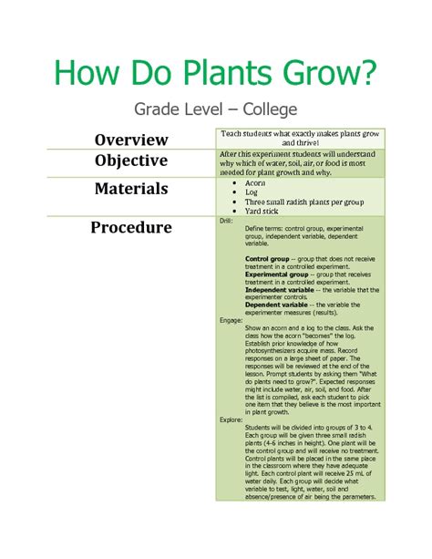 plants grow lesson plan    grade lesson planet