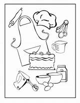 Coloring Cooking Baking Pages Tools Utensils Printable Kitchen Drawing Clipart Construction Color Preschool Book Little sketch template