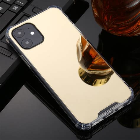 iphone  pro max tpu acrylic  drop luxury plating mirror phone case cover gold