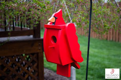 cardinal bird house birdhouse hand painted solid wood  etsy