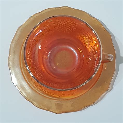 Federal Glass Normandie Marigold Iridescent Carnival Glass Tea Cup And