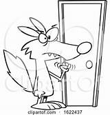 Wolf Knocking Door Illustration Cartoon Toonaday Clipart Royalty Outline Vector sketch template