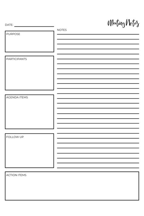 meeting notes template agenda template meeting printable etsy