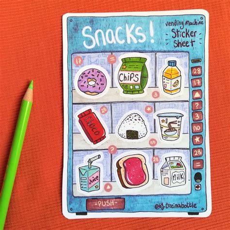 Oc Snacks Sticker Sheet On Storenvy 916 Vending Machine Snacks Cute