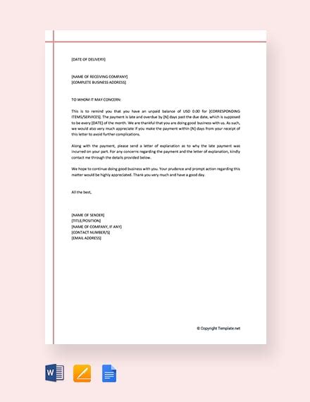 late payment letter template google docs word outlook apple