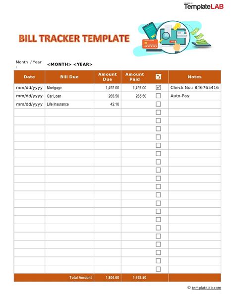printable bill tracker template printable templates