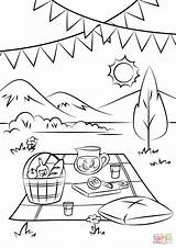 Picnic Coloring Drawing Scene Pages Scenery Clipart Printable Easy Book Cartoon Line Drawings Family Draw Sketch Clip sketch template