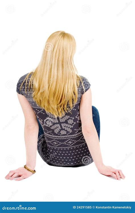 view  beautiful young woman sitting   floor royalty  stock photo image