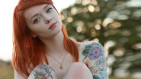 wallpaper face women redhead model long hair glasses pornstar necklace dress tattoo