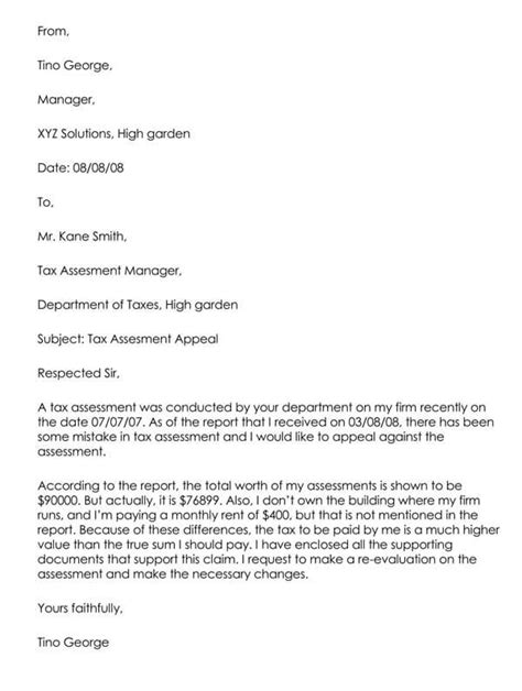 property tax assessment appeal letter template