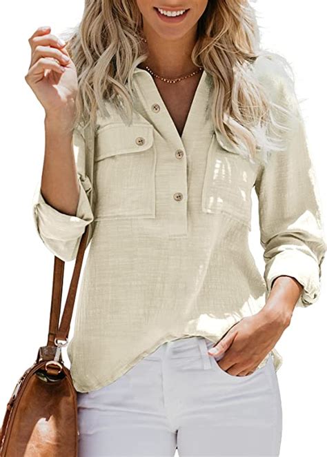 Women S Long Sleeve Blouse Tunic Oversized Shirts Cotton Linen