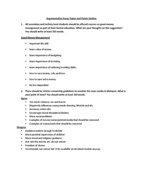 Muet Argumentative Essay Topics And Points Outline Mass