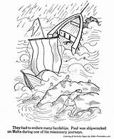 Paul Coloring Pages Bible Shipwrecked Apostle Printables Silas Shipwreck Pauls Testament Kids School Sunday Prison Apostles Old Malta Crafts Story sketch template