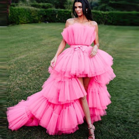 2019 new high low prom dresses with detachable train unique tiered