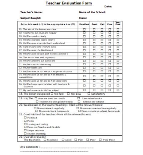 Free 20 Sample Teacher Evaluation Forms In Pdf Excel Word