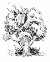 Tree Coloring Treehouse Two Pages Colorluna Size House Print sketch template