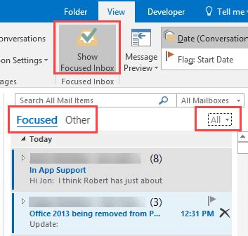 focused inbox  outlook desktop